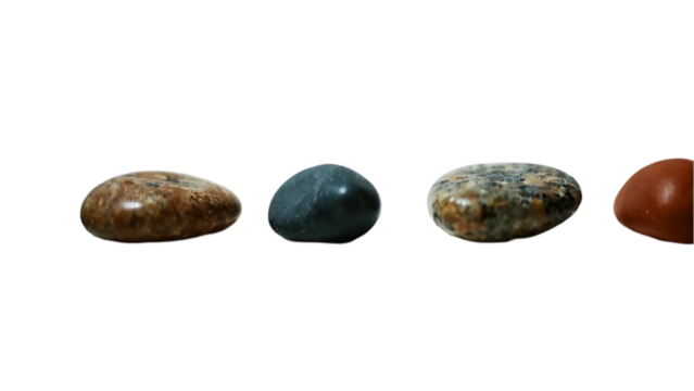 A collection of smooth gray rocks are scattered on transparent background