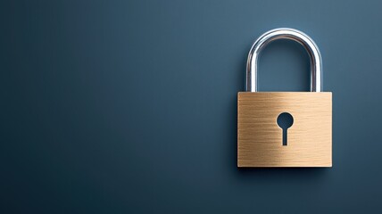 Naklejka premium A shiny brass padlock against a dark background, symbolizing security, privacy, and protection.