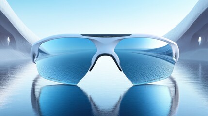 Reflective sunglasses highlight stunning ocean reflections in a serene landscape at twilight