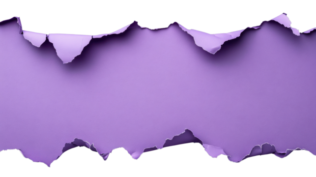 Purple ripped paper with transparent background creating copy space