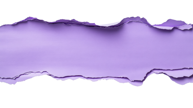 Torn purple paper creating copy space on transparent background