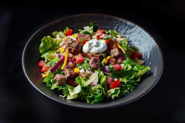 Flavorful Plate of Spicy Beef Patty Taco Salad with Pico De Gallo