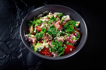 Colorful Plate with Tuna, Parsley, and Toasted Sesame Seeds