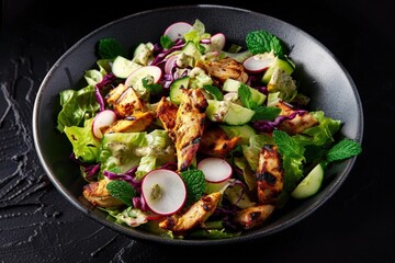 Grilled Chicken Strips on Vibrant Greens Mix