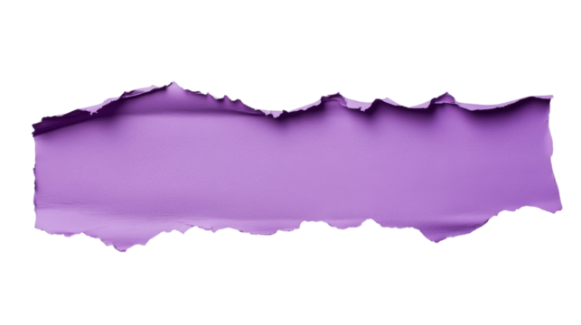 Purple torn paper piece with transparent background creating copy space