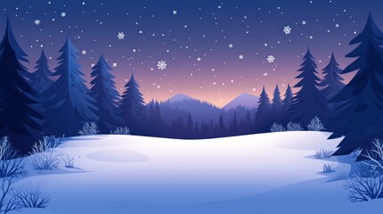 Naklejka premium Snowy Winter Forest Landscape With Falling Snowflakes