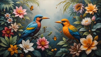 Obraz premium Birds flores painting design generative ai