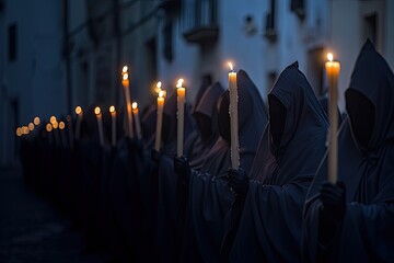 People holding candles participating in holy week religious celebration.