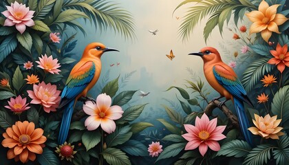 Obraz premium Birds flores painting design generative ai