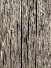 Close-up of old wooden planks with vertical cracks and detailed grain texture