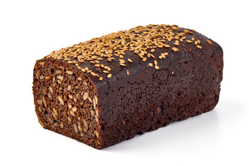 Rye bread with seeds, isolated on white background.