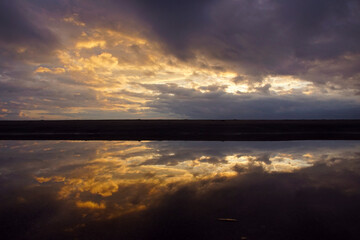 sunset over the sea in winter