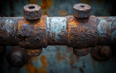 Industrial rusted pipe with corrosion showing wear and tear in a neglected environment