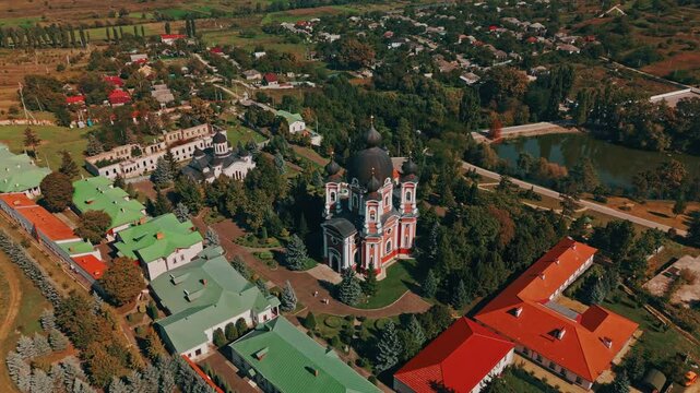 Curchi Monastery. This stunning aerial shot beautifully showcases a historic church that is situated in a picturesque landscape