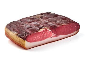 Smoked pork brisket, isolated on white background.