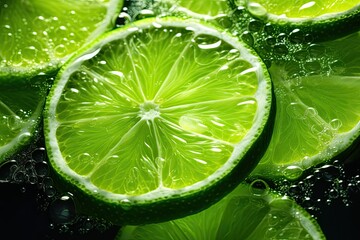 Slice of lime in soda water backdrop
