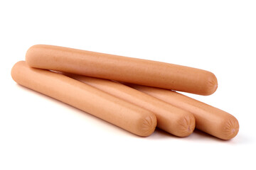 Boiled sausages, isolated on white background.