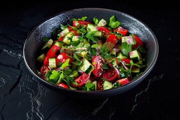 Colorful Plate of Tomato Salad with Herbs and Vinaigrette