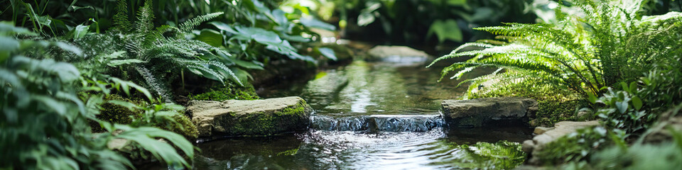 Stream and Ferns in a Garden Setting