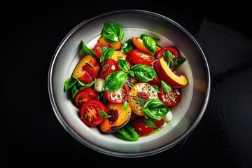 Artistic Summer Salad with Peaches Tomatoes Basil