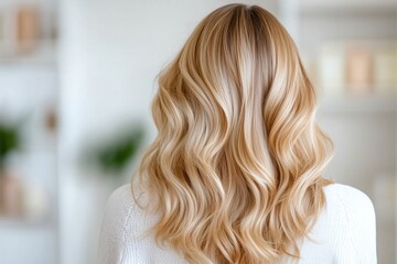 Perfekt gestylte blonde Locken im Friseursalon
