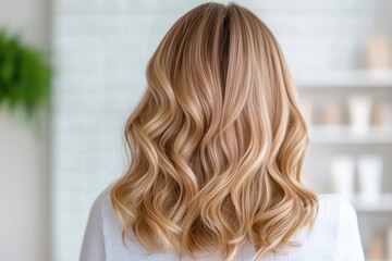 Perfekt gestylte blonde Locken im Friseursalon
