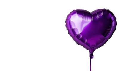 Purple heart-shaped balloon floating on transparent background