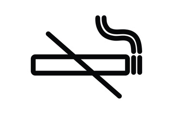 Black and white no smoking symbol featuring a crossed-out lit cigarette, representing smoking prohibition in designated areas for health and safety. 