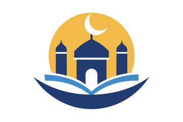 Islamic Education Logo with Open Book and Mosque Elements, Islamic logo vector illustration, logo design 