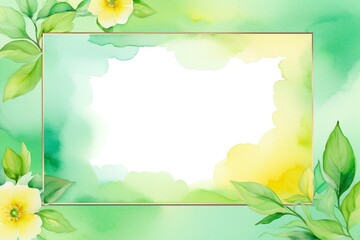 Obraz premium Watercolor Floral Frame with Green and Yellow Background Design