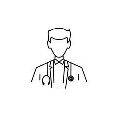 young male doctor icon, flat minimalist style art