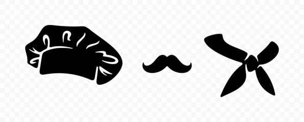 Chef's hat or cap, moustache, scarf or kerchief, graphic design. Baker and chef, food, meal, pizzeria, bakery and bakehouse, vector design and illustration