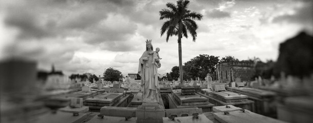 Statues of Virgin and Child at Colon Cemetery in Vedado, Havana, Cuba.