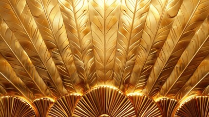 Elegant gold Art Deco pattern with sunbursts and curves adds warmth to the space