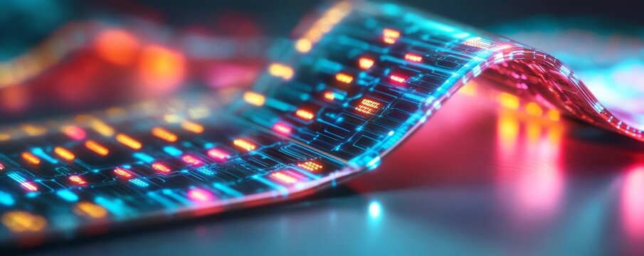 Glowing conductive polymer in a flexible electronic device, futuristic technology