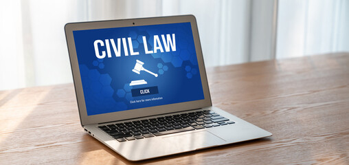 Civil law brisk information showing on computer screen for Common Justice Legal Regulation Rights...