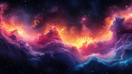 Obraz premium Vibrant Cosmic Nebula: A stunning display of swirling colors and ethereal clouds, capturing the beauty of the universe for cosmic-themed projects and art.