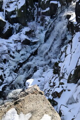 beautiful river and waterfall at Lake Tahoe in winter