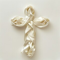 Elegant Cream Satin Ribbon Cross Design Minimalist Wedding Festive Background Image Soft Texture Simple Decoration Wedding Invitation Card Template   