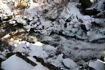 beautiful river and waterfall at Lake Tahoe in winter
