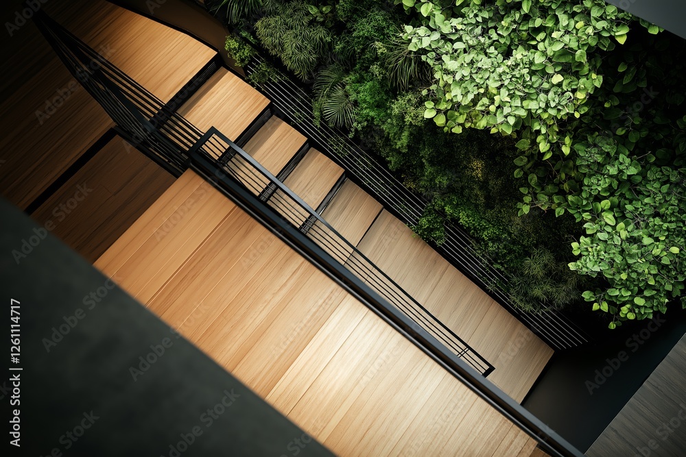 Sticker Stunning view of unique staircase design ideas paired with greenery, ideal for home planning. Concept showcases unique staircase design ideas for modern, eco-friendly spaces