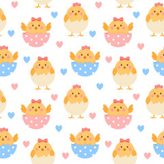 Obraz premium Seamless pattern with cute yellow chickens