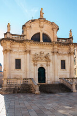 View of Dubrovnik square, historical sights, St. Blasius Church, Dalmatia region, Croatia.