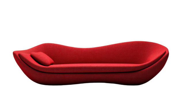 Modern red sofa isolated on transparent background with pillow