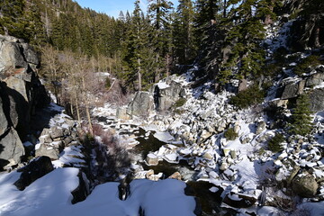 beautiful river and waterfall at Lake Tahoe in winter