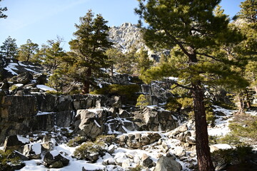 beautiful river and waterfall at Lake Tahoe in winter