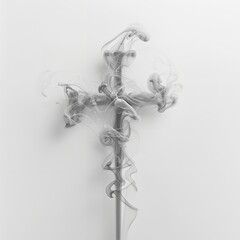 Obraz premium Abstract Smoke Cross Design Elegant Monochrome Gray Swirls Spiritual Faith Hope Minimalist Artistic Background Texture Graphic Image Digital Art Print