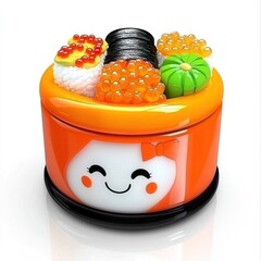 Cute 3D Japanese Food Illustration of Colorful Sushi and Garnishes