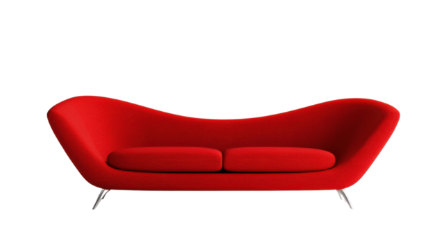 Modern red sofa isolated on transparent background representing comfort and style
