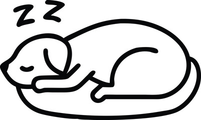 Silhouette vector of a sleeping dog curled up on a cushion.
